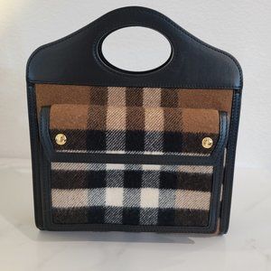 BURBERRY Cashmere Check Pocket Top-Handle Bag. Shoulder crossbody